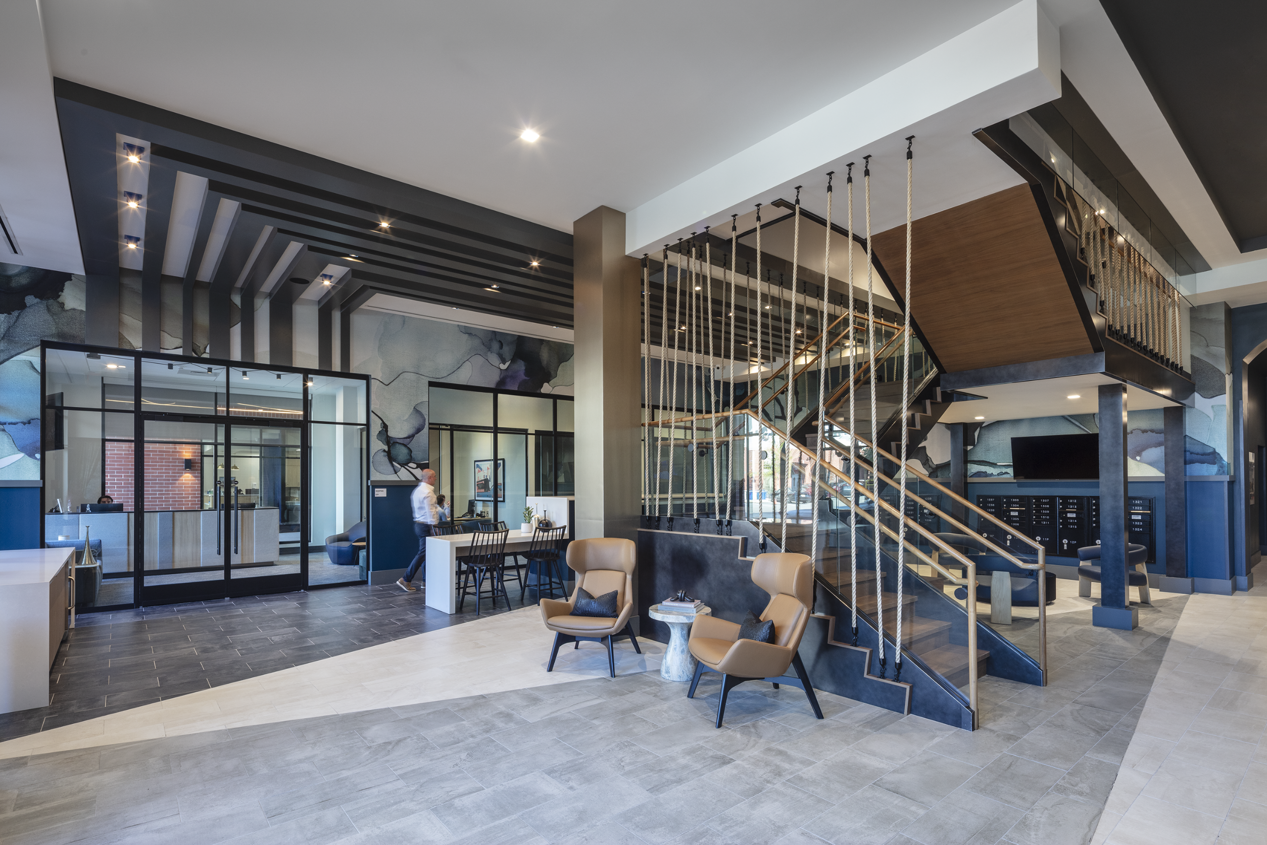main lobby with grand staircase and seating