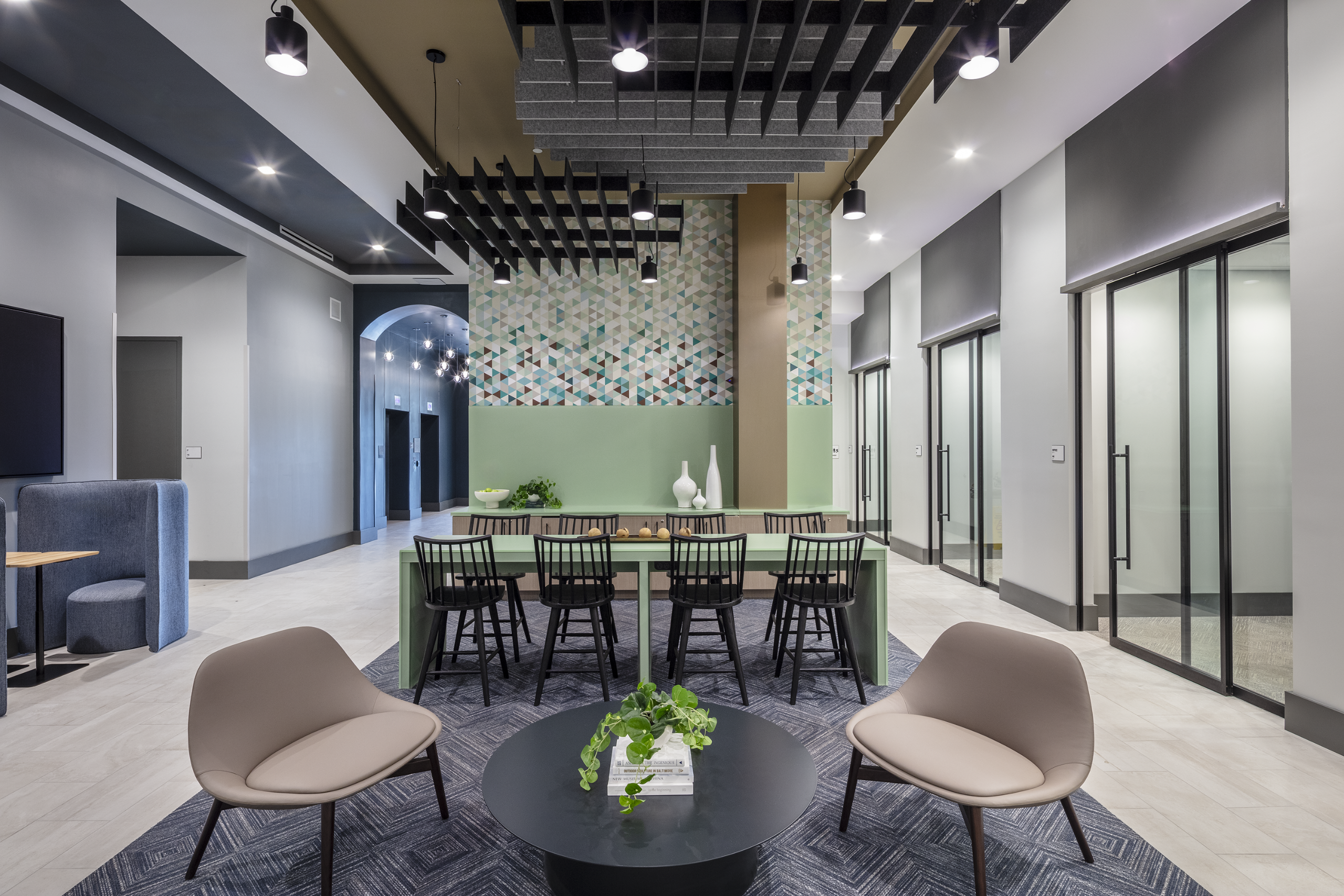 business lounge with private office space