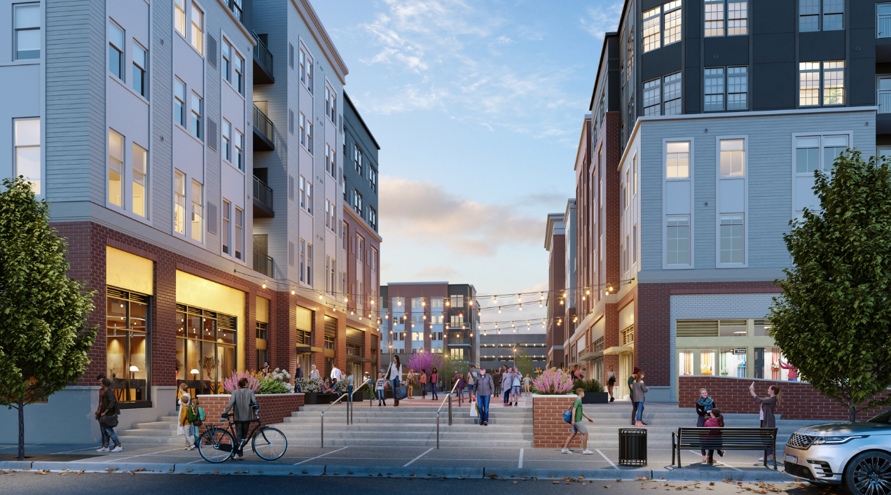 Rendering of the paseo at Station Yards in Ronkonkoma