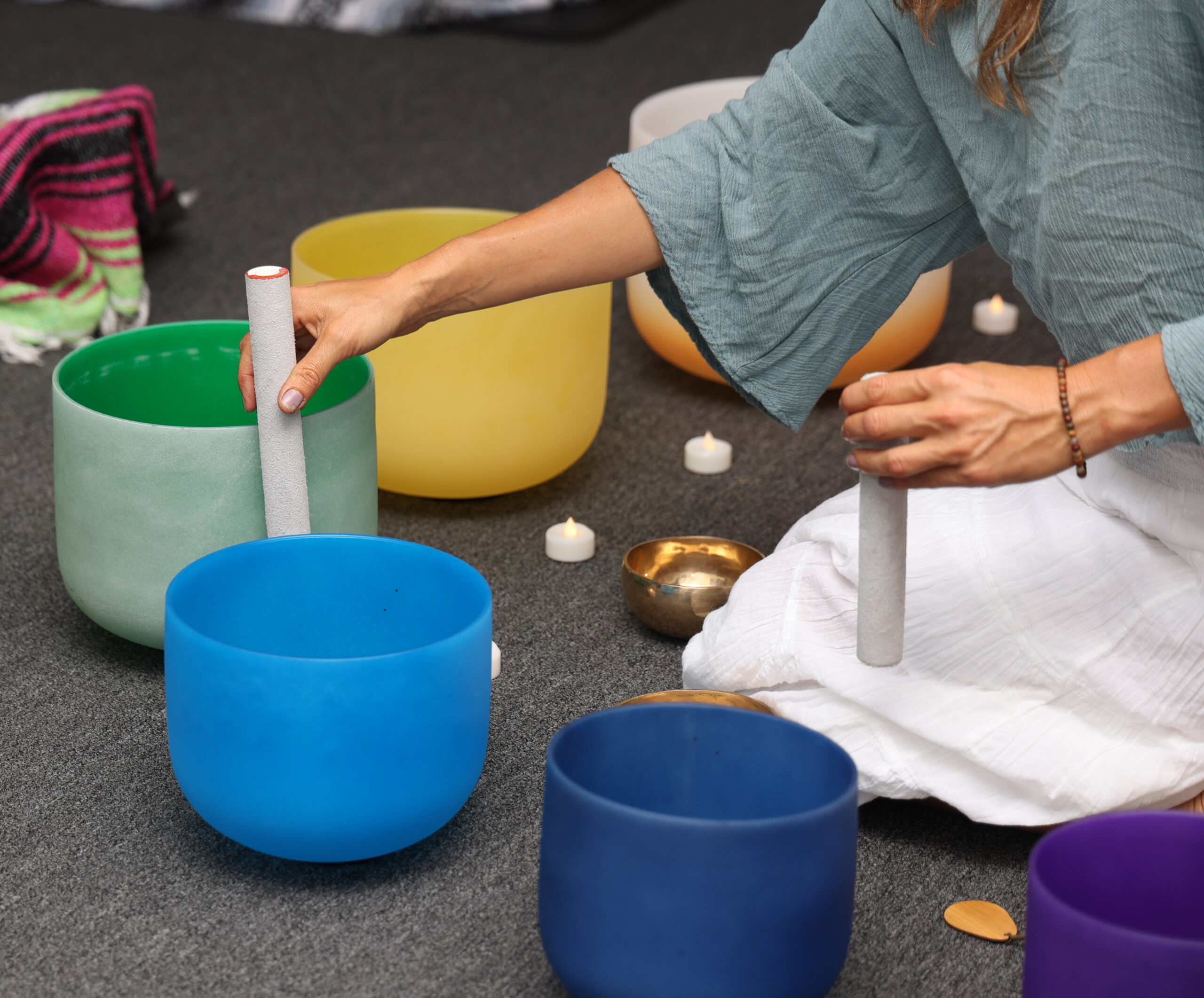 Sound bowls for Bloom with Alma's Restorative Breathwork and Sound Healing class