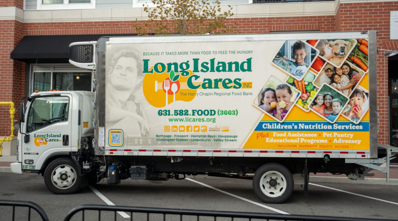 Long Island Cares donation truck at the Station Yards Turkey Drive